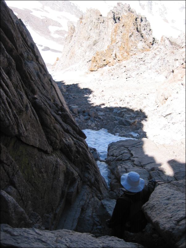 2005-07-03 Williamson (55) Class 3 rockclimbing chute view down into Bowl